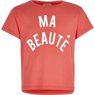Girls red French print t-shirt
